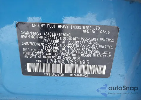 2016 Subaru Crosstrek 2.0I Premium из США, поврежденный, VIN JF2GPABC7G8333686